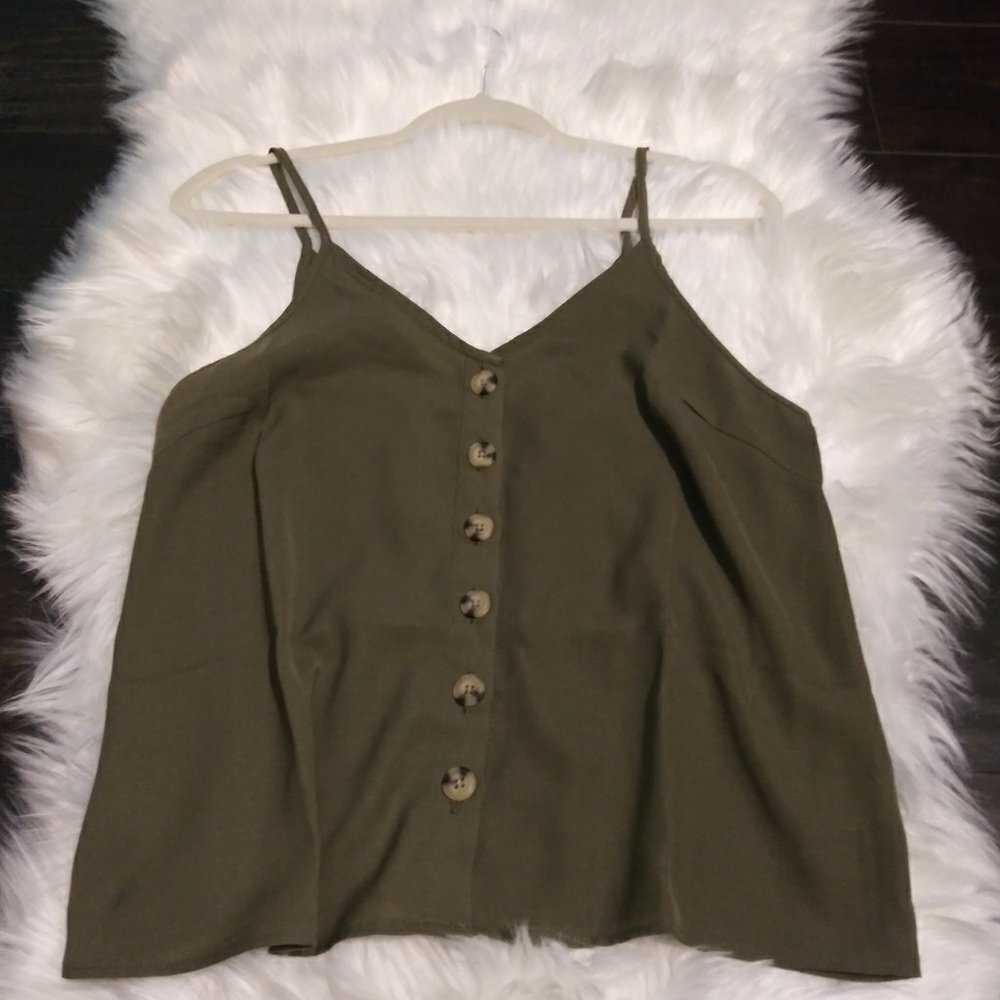 Army Green Spaghetti Strap Buttoned Tank